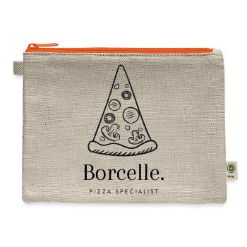 Black White Modern Cute Pizza T Shirt - Hemp Carry All Pouch - natural/orange - Front
