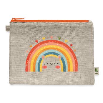 Rainbow with Cute Character Cut Out - Hemp Carry All Pouch - natural/orange - Front