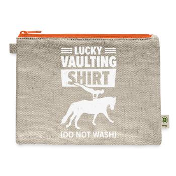 Equestrian Horse Vaulting Funny Lucky Horseback - Hemp Carry All Pouch - natural/orange - Front
