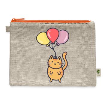 Cute Floating Ballon Cat - Hemp Carry All Pouch - natural/orange - Front