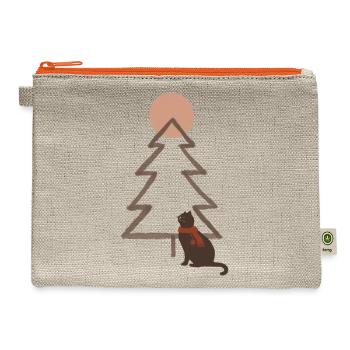 Abstract Minimal Christmas Tree And Cat - Hemp Carry All Pouch - natural/orange - Front