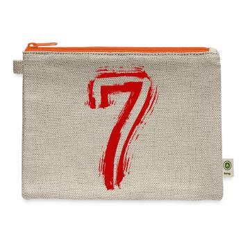 Bold red "7" with brushstroke texture on black - Hemp Carry All Pouch - natural/orange - Front