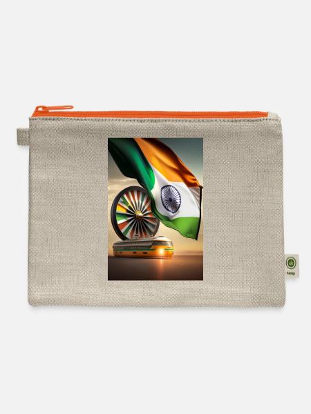 Indian flag - Hemp Carry All Pouch - natural/orange