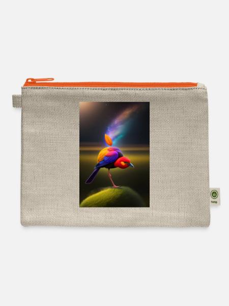 Field, tree have 12 fruits, bird - Hemp Carry All Pouch - natural/orange