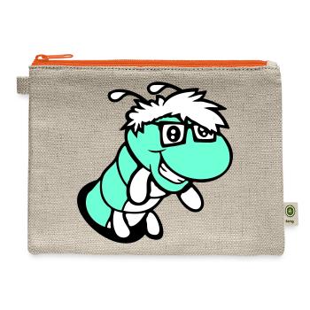 Nerd caterpillar peeks through hole Geek worm cool - Hemp Carry All Pouch - natural/orange - Front