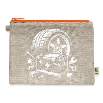 Car Tire Battery Workshop Mechanic Design - Hemp Carry All Pouch - natural/orange - Front