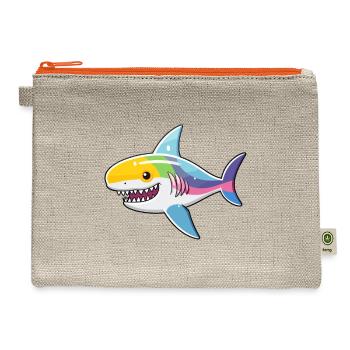Kawaii Shark - Colorful Depths - Hemp Carry All Pouch - natural/orange - Front