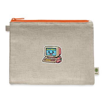 Retro Computer Mascot "Hello World" - Cute Tech Il - Hemp Carry All Pouch - natural/orange - Front