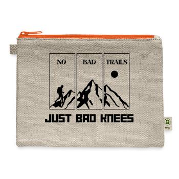 No Bad Trails Just Bad Knees Hiking T-Shirt - Hemp Carry All Pouch - natural/orange - Front