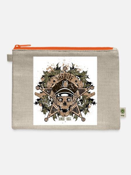 Bold skull in a sheriff hat with a star badge - Hemp Carry All Pouch - natural/orange