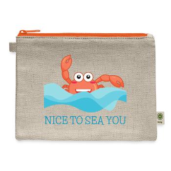 Crab in the sea greeting - "Nice to sea you!" - Hemp Carry All Pouch - natural/orange - Front