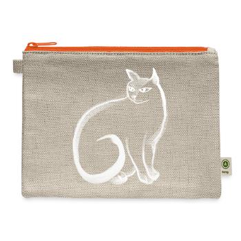Minimal Ghost Cat Silhouette - Hemp Carry All Pouch - natural/orange - Front