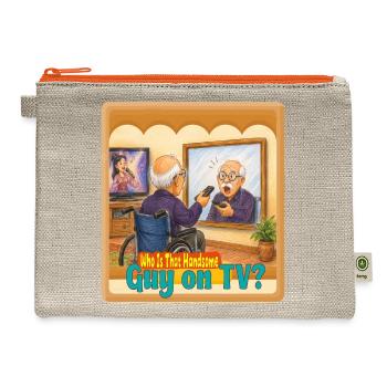 Funny Grandpa Confusing Mirror with TV Drawing - Hemp Carry All Pouch - natural/orange - Front