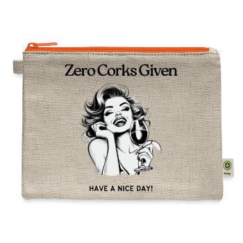 ZERO CORKS GIVEN | Wine Lover's Statement Piece - Hemp Carry All Pouch - natural/orange - Front