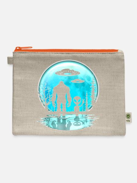 Blue Moon Alien Silhouette Circle - Hemp Carry All Pouch - natural/orange