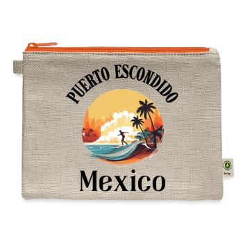 Puerto Escondido Oaxaca Mexico Surf and Palm Trees - Hemp Carry All Pouch - natural/orange - Front