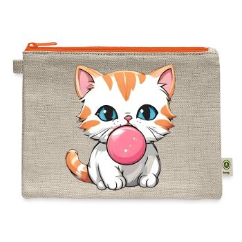 Orange & White Kitten Blowing A Bubble - Blue Eyes - Hemp Carry All Pouch - natural/orange - Front