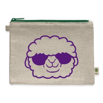 Sheep Sunglasses Cool Party Lamb Cute Head Face - Hemp Carry All Pouch - natural/green - Front