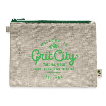 Grit City Tacoma Washington - Hemp Carry All Pouch - natural/green - Front