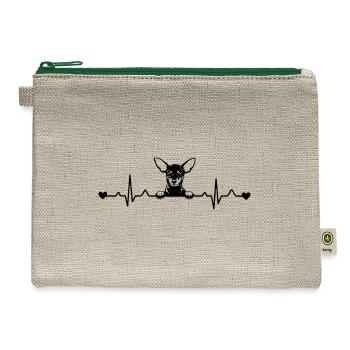 Cute Miniature Pinscher Dog Heartbeat Pulse ECG - Hemp Carry All Pouch - natural/green - Front