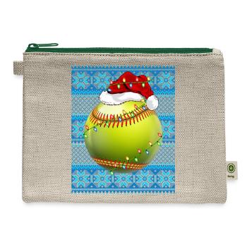 Softball Christmas Lights - Hemp Carry All Pouch - natural/green - Front