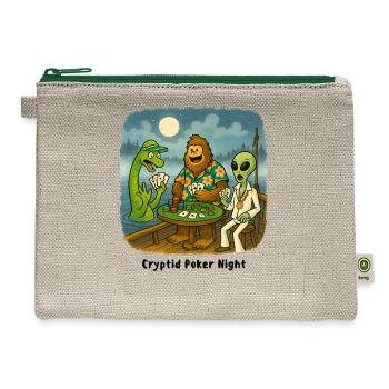 Bigfoot, Nessie and an Alien Play Poker - Cryptid - Hemp Carry All Pouch - natural/green - Front