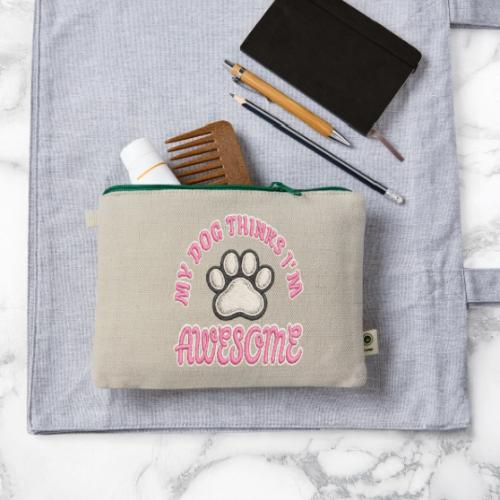 My Dog Thinks I’m Awesome Faux Embroidery - Hemp Carry All Pouch