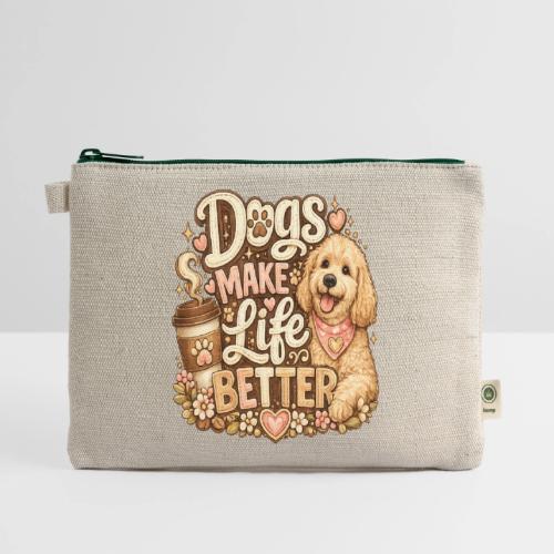 Dogs Make Life Better | Faux Embroidery Style - Hemp Carry All Pouch