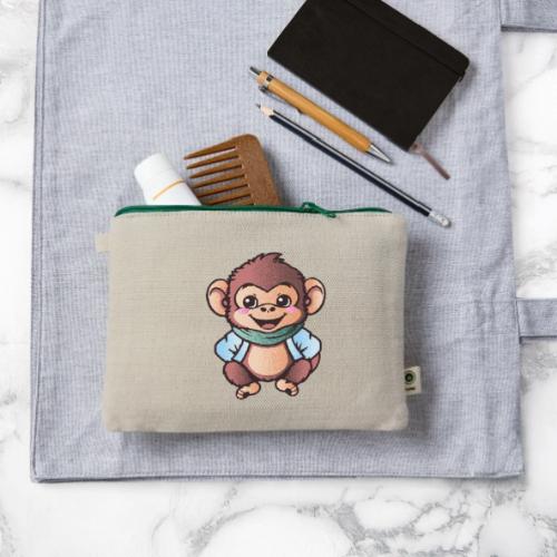 Adorable Happy Monkey in Scarf - Hemp Carry All Pouch
