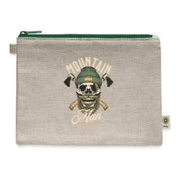Mountain man; Outdoor; axes; skull; bearded; woods - Hemp Carry All Pouch - natural/green - Front