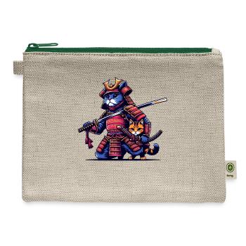 Light Samurai Cat - Hemp Carry All Pouch - natural/green - Front