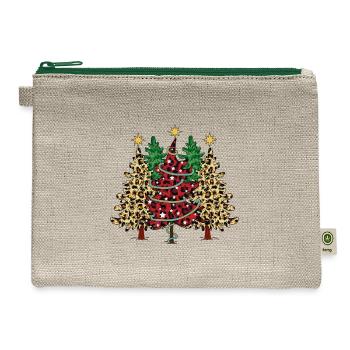 Pine Tree Leopard Print, Christmas Trees, - Hemp Carry All Pouch - natural/green - Front