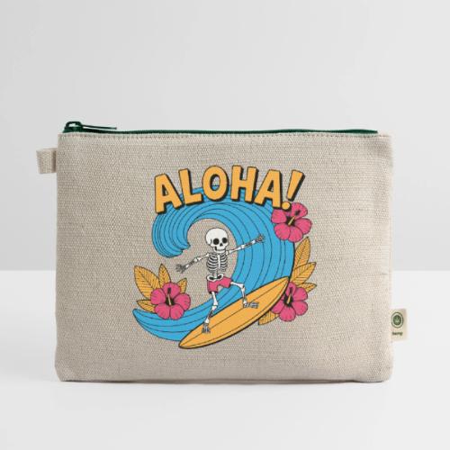 Aloha Surfing Skeleton - Beach Vibes - Hemp Carry All Pouch