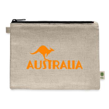 Australian Kangaroo Emblem in Bold Orange - Hemp Carry All Pouch - natural - Front