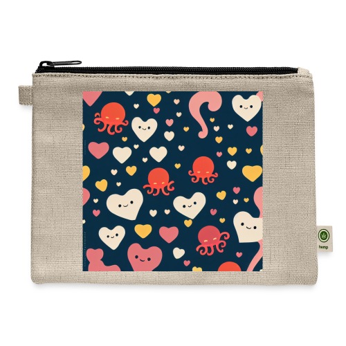 Hearts and Octopuses Swimming In The Sea - Super C - Hemp Carry All Pouch