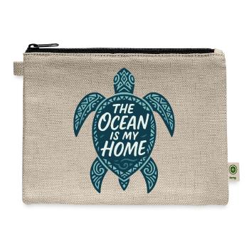 The Ocean Is My Home | Tribal Turtle Ocean Design - Hemp Carry All Pouch - natural - Front