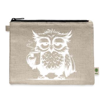 Funny Tired Comic Owl With Coffee Deficit - Hemp Carry All Pouch - natural - Front