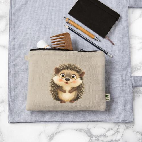 Smiling Cartoon Hedgehog with Joyful Expression - Hemp Carry All Pouch