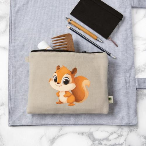 Playful Cartoon Squirrel with Big Innocent Eyes - Hemp Carry All Pouch
