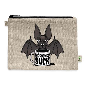 Mornings Suck Sleepy Vampire Bat Coffee Humor - Hemp Carry All Pouch - natural - Front