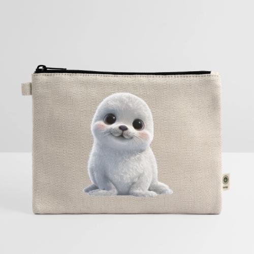 Cute White Cartoon Baby Sea Lion - Hemp Carry All Pouch