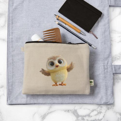 Cute Cartoon Baby Owl with Wings Open - Hemp Carry All Pouch