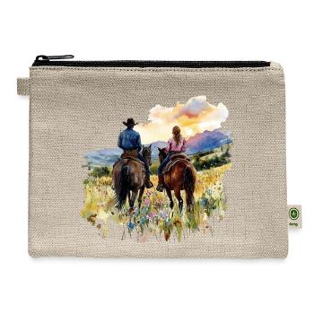 Cowboy and Cowgirl Riding at Sunset - Hemp Carry All Pouch - natural - Front