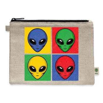 Aliens Pop-Art Popart Vintage Alien Heads Faces - Hemp Carry All Pouch - natural - Front