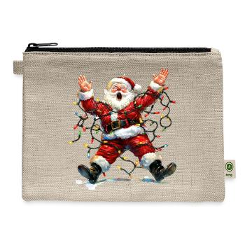 Santa Tangled in Lights - Hemp Carry All Pouch - natural - Front