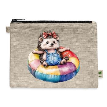 Hedgehog on a Pool Float - Hemp Carry All Pouch - natural - Front