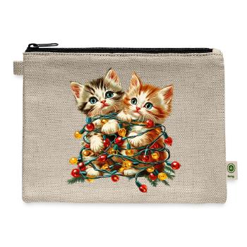 Christmas Kittens with Lights - Hemp Carry All Pouch - natural - Front