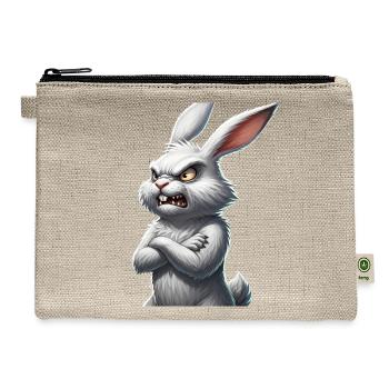 Fierce White Rabbit Grumpy Bunny Sharp Teeth - Hemp Carry All Pouch - natural - Front