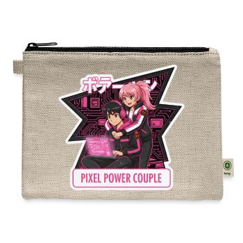 Pixel Power Couple | Anime Tech Gamer Love - Hemp Carry All Pouch - natural - Front