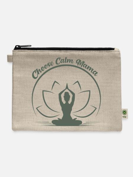 Choose Calm Mama Lotus Yoga Silhouette Design - Hemp Carry All Pouch - natural
